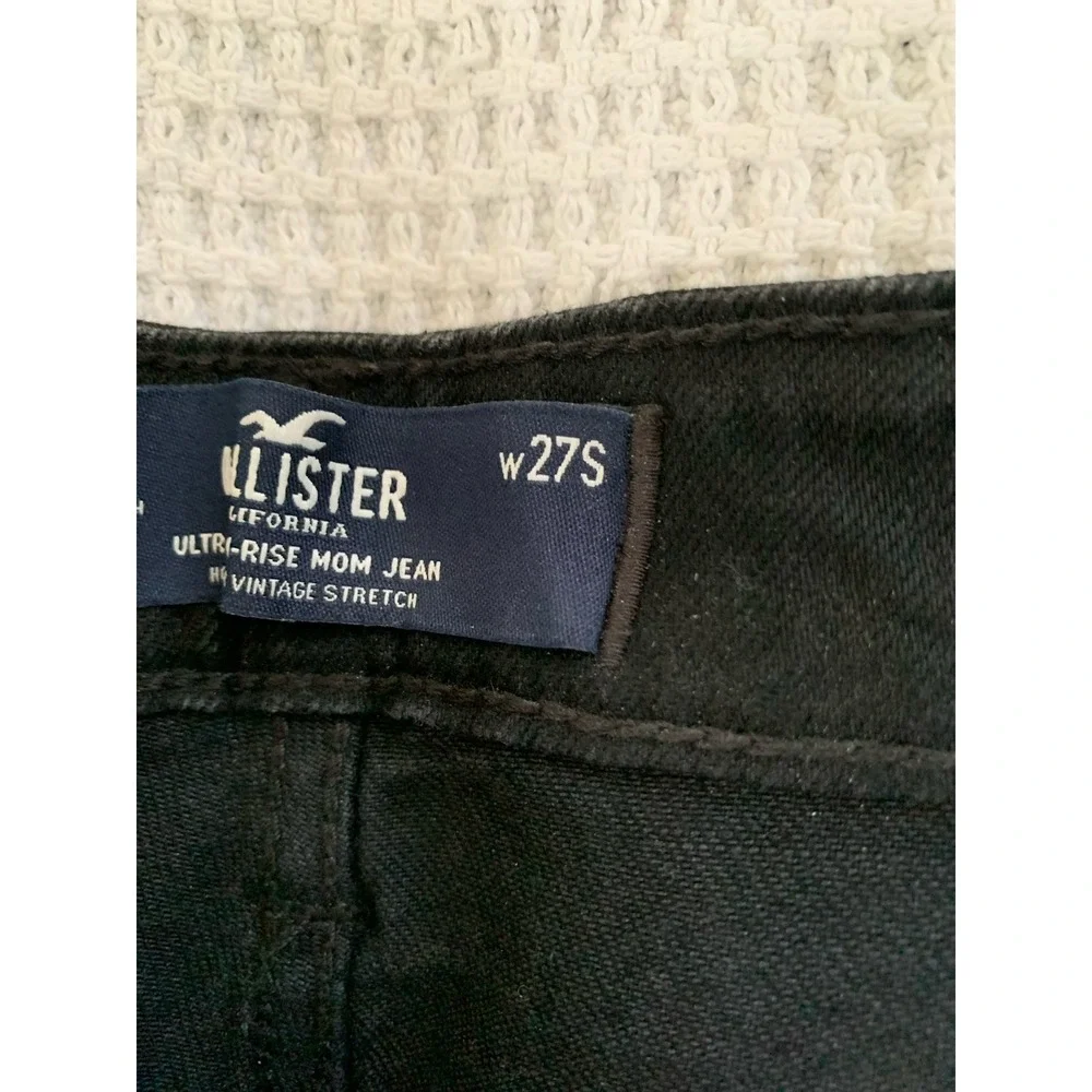 Hollister Ultra High-Rise‎ Mom Jeans Sz 27S Dark Wash Raw Hem Denim Black 5s/4s